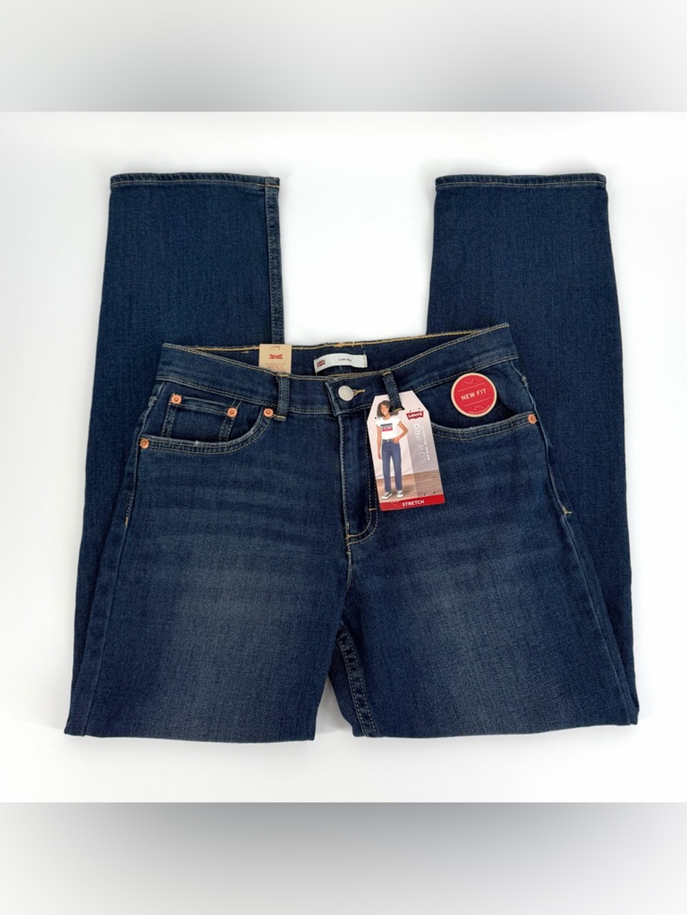 Levi’s Low Pro Jeans Girls 14 Reg Stretch Mid Rise Relaxed Straight Blue NW - Picture 4 of 14